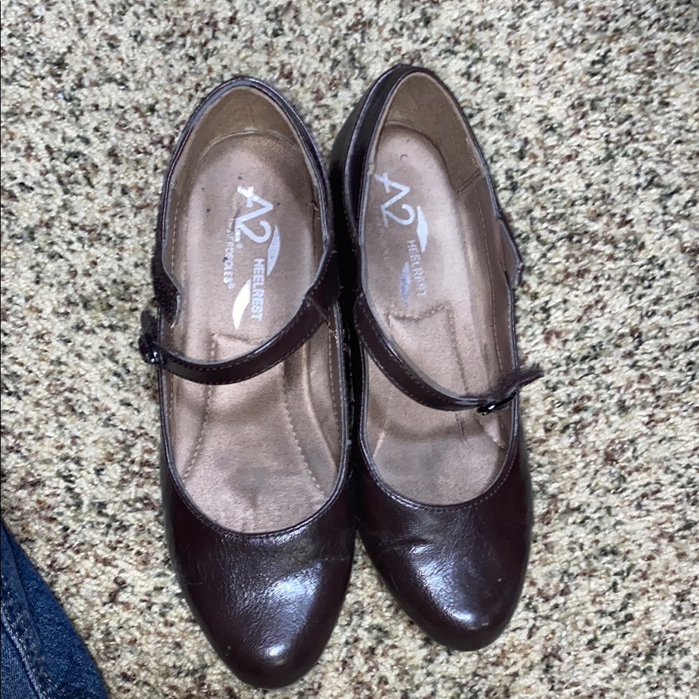 A2 By Aerosoles Brown Flats with Classic Mary Jane Design